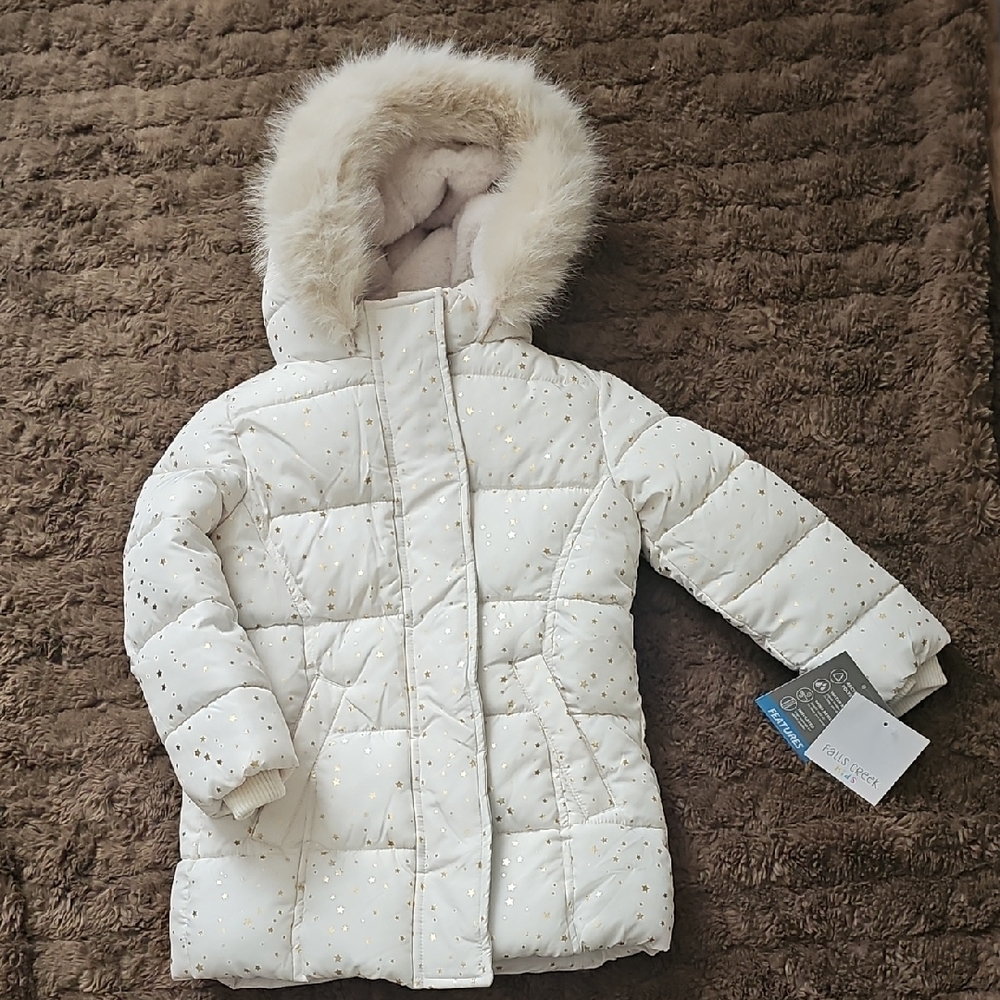 Cat & Jack Cream Puffer Coat with Faux Fur Hood